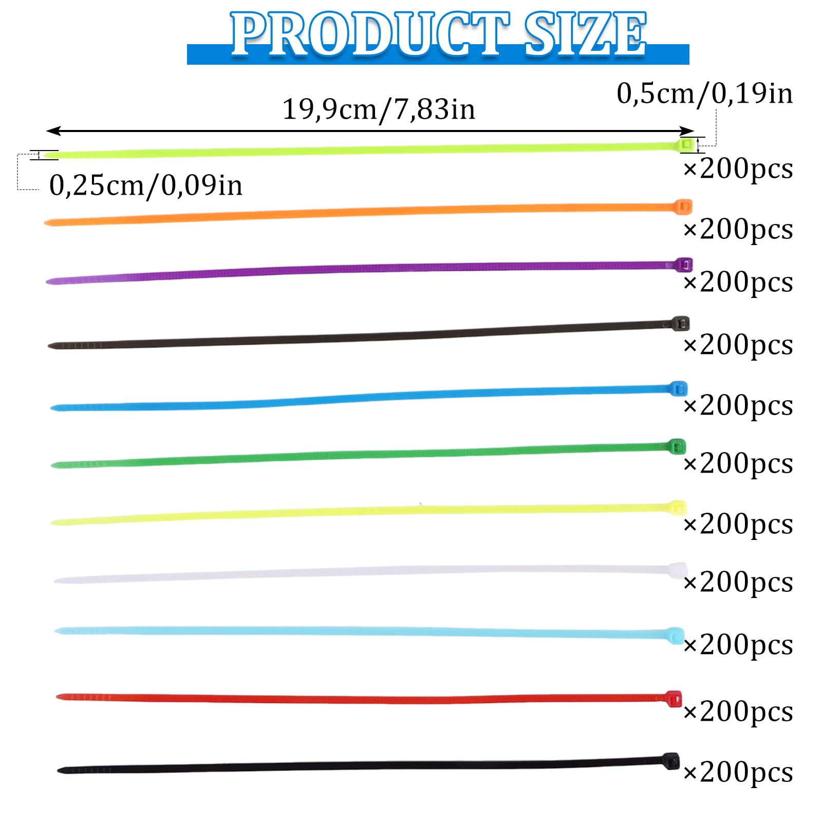 2200 fascette stringicavo colorate 3 x 200 mm, fascette autobloccanti resistenti ai raggi UV, riutilizzabili per la famiglia, l'officina, la decorazione del giardino