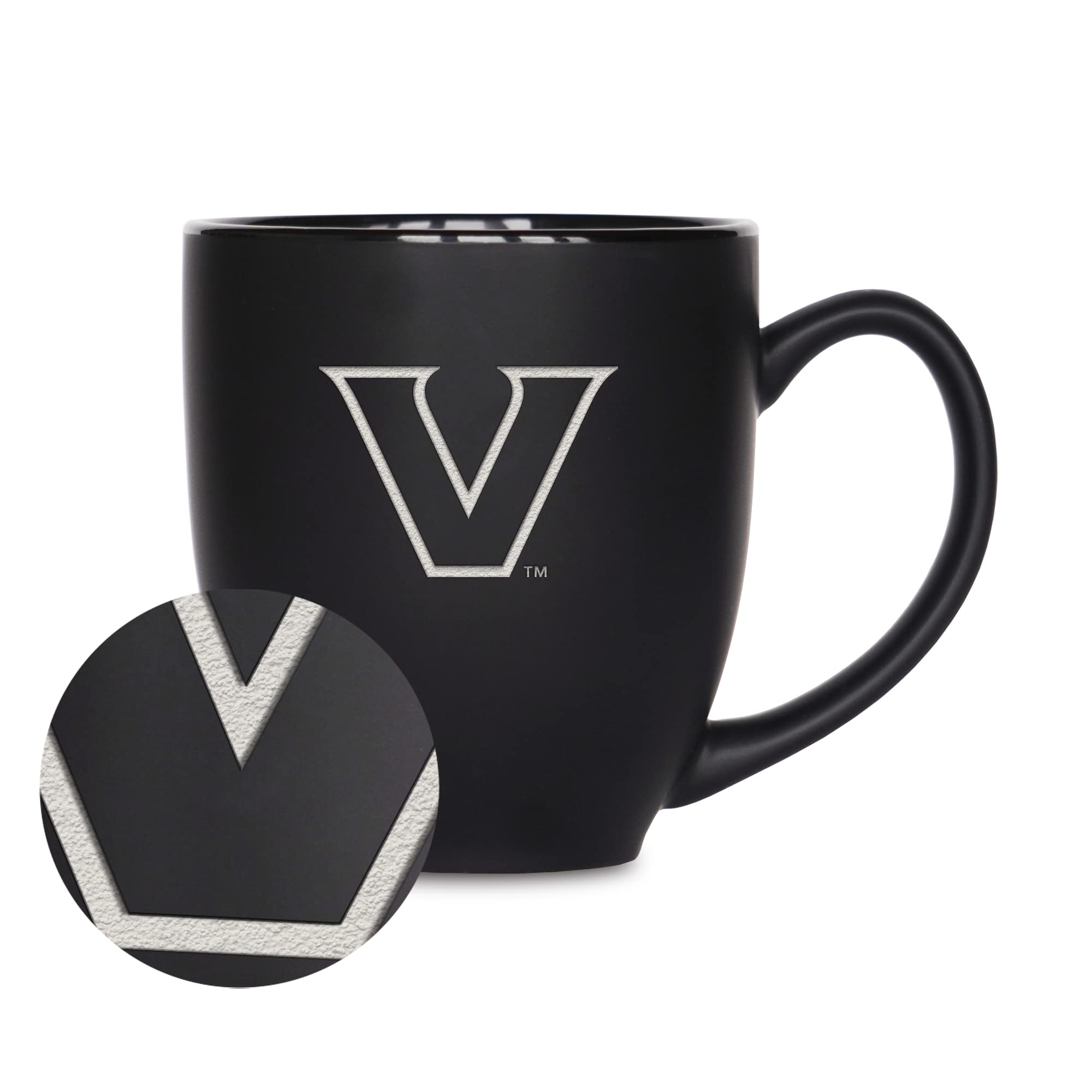Rico Industries NCAA Vanderbilt Commodores Main - Taza bistró negra mate de 16 onzas, para bebidas calientes o frías, logotipo del equipo grabado para una sensación única
