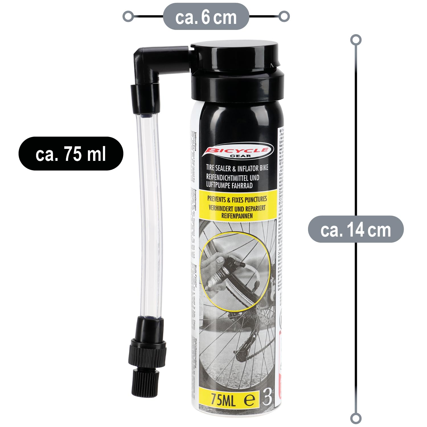 com-four® Spray antipinchazos para Bicicletas - Ayuda inmediata en Caso de pinchazos - Spray sellador para cámaras de Bicicleta