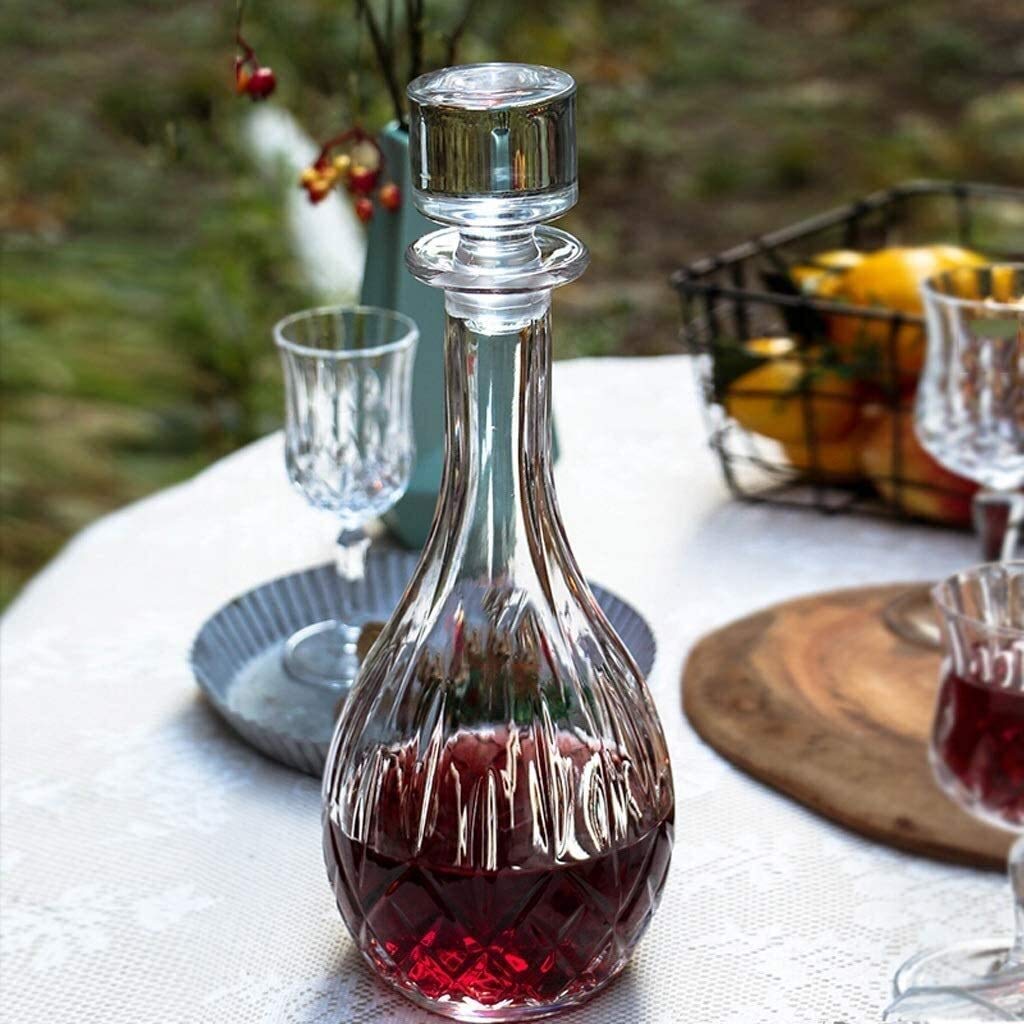 Karafka do whisky i zestaw kieliszków karafka do wina wysokiej jakości proste bezołowiowe szkło kryształowe grawerowana karafka do wina domowy dzbanek winogrona szybka karafka do whisky 900 ml karafka do wina napowietrzacz