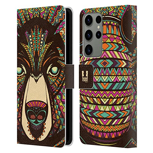 Funda tipo libro para Samsung S23 Ultra con tarjetero y protección completa de oso azteca