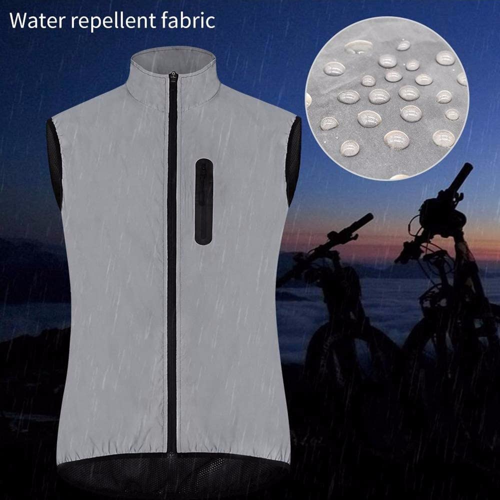 SIDHU Fahrradweste Herren Damen Reflektierend Winddicht Windstopper Laufweste Wasserdicht Atmungsaktiv MTB Warnweste Ärmellose Weste Jacke Radweste Leicht Softshellweste Sportweste, Silver-3XL