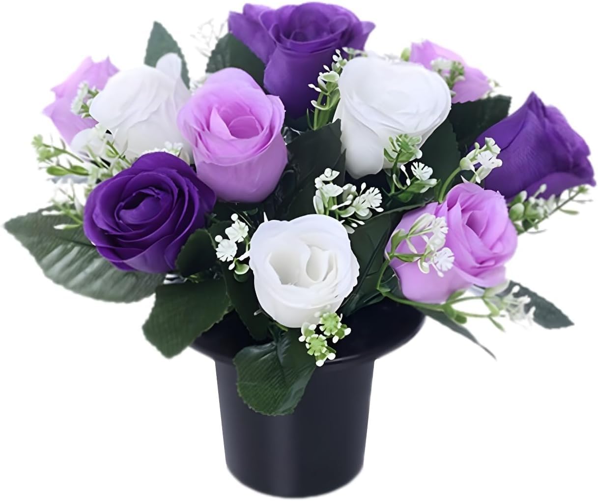 Pack 1 Artificial Flowers for Graves in Pots 25cm | 12 Head Purple/Ivory Grave Flower Pots for Christmas | Luxury Memorial Flowers for Graves, Funerals & Lasting Tributes | All Season Displays — image 1