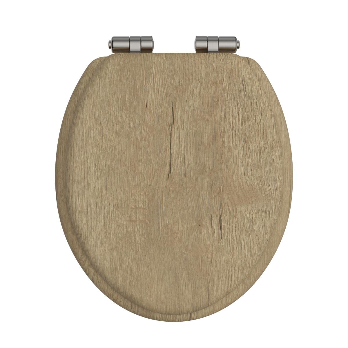 Heritage Traditional Soft Close Toilet Seat with Nickel Hinges (Oak with Nickel)