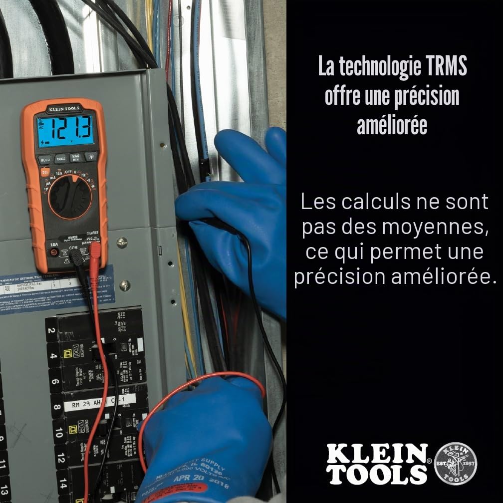 Klein Tools MM420 Multimètre numérique TRMS 600V AC/DC | Auto-plage | Tension Courant Résistance Fréquence Capacitance | Test diode Continuité CAT III