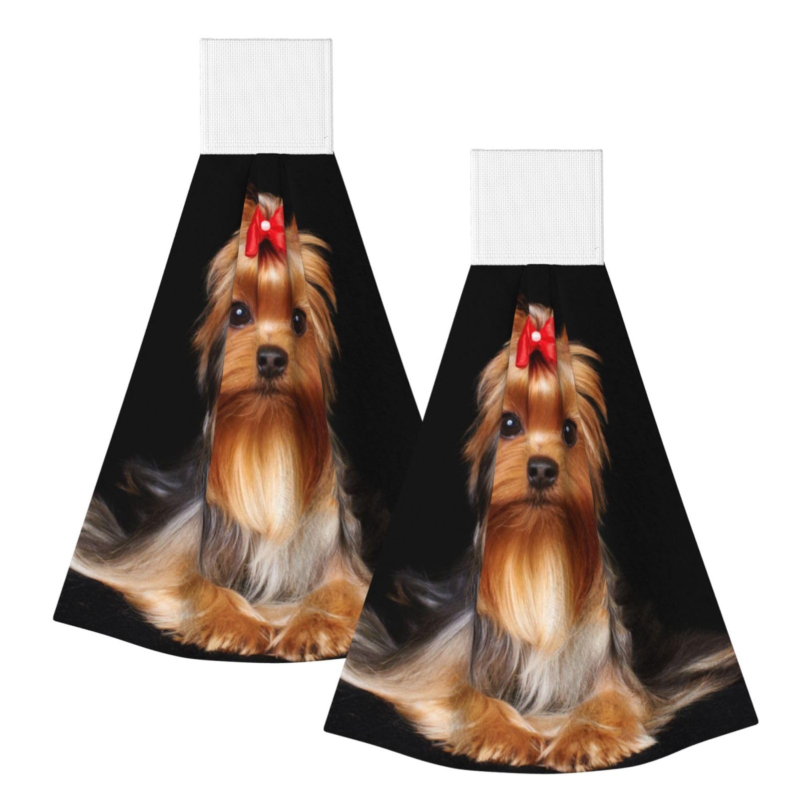 DOPKLNA Yorkshire Terrier And Ribbon, 2 Pcs Hanging Coral Fiber Hand Towels for Bathroom, Absorbent Kitchen Towels