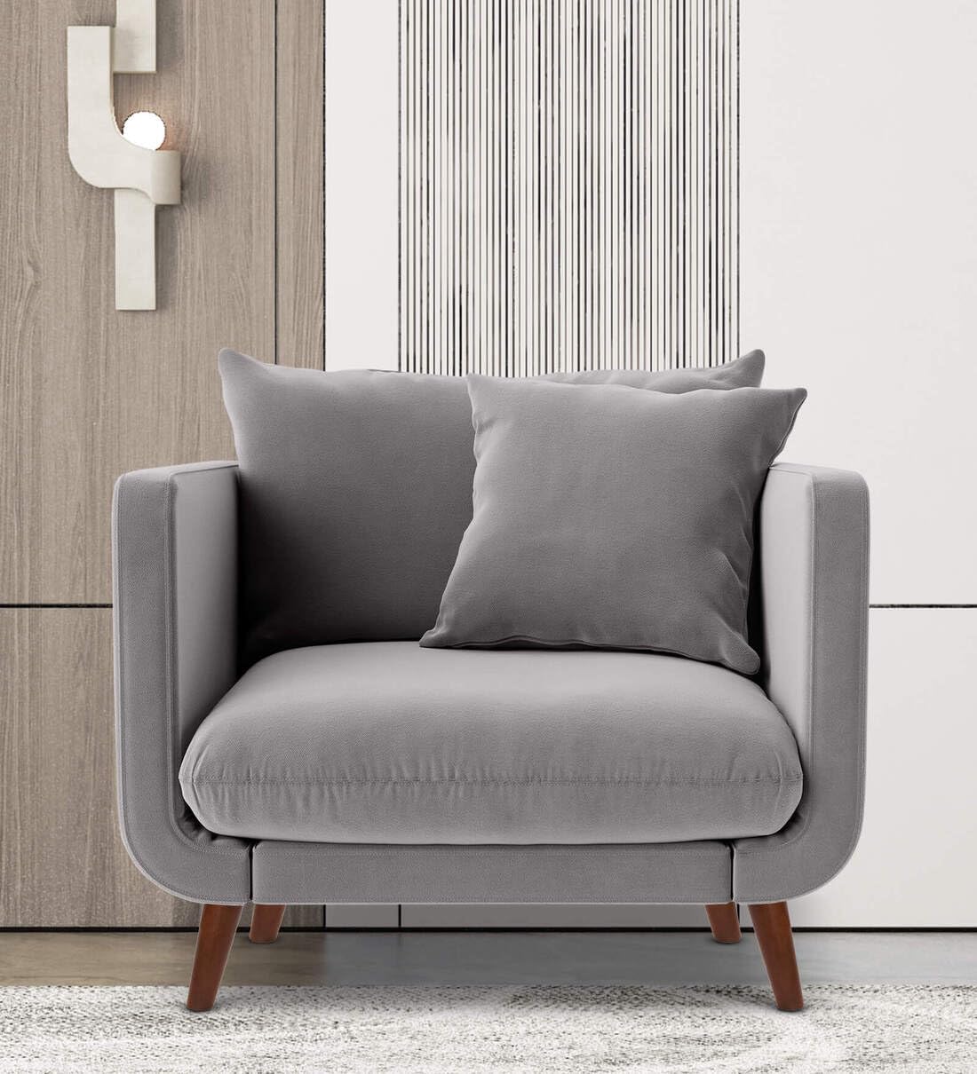 Comfinia Rejol Velvet 1-Seater Sofa Luxurious Comfort for Living Rooms and Offices (Grey, Armchair)