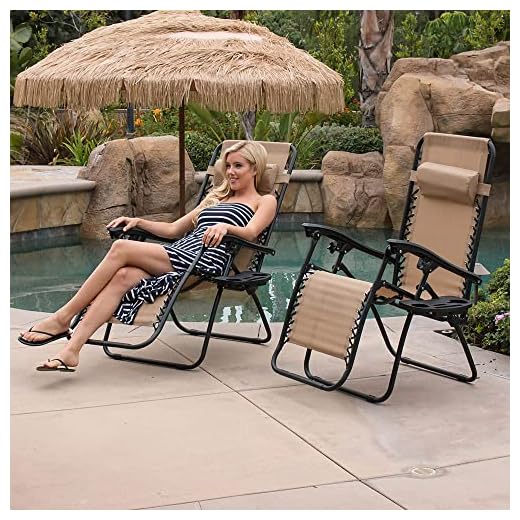 BELLEZE Set of (2) Anti Zero Gravity Chairs w/Tray Cup Holder Rust Resistant Lightweight Patio Garden Chair, Beige