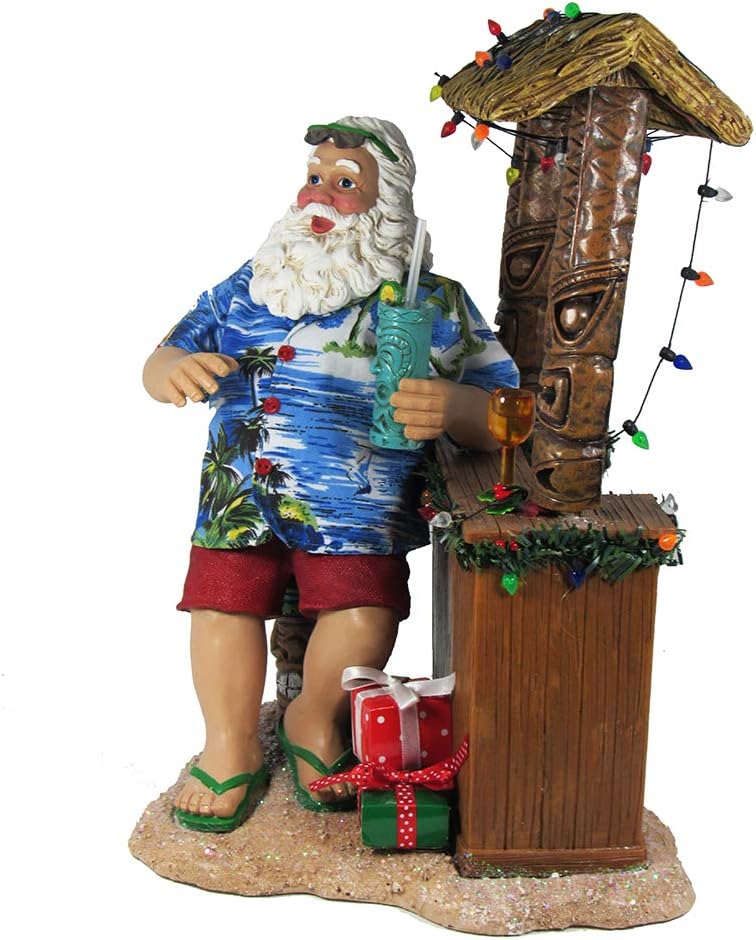 Kurt S. Adler, Inc. C2519 Kurt Adler 11" Beach Santa at Tiki bar Figure,Brown