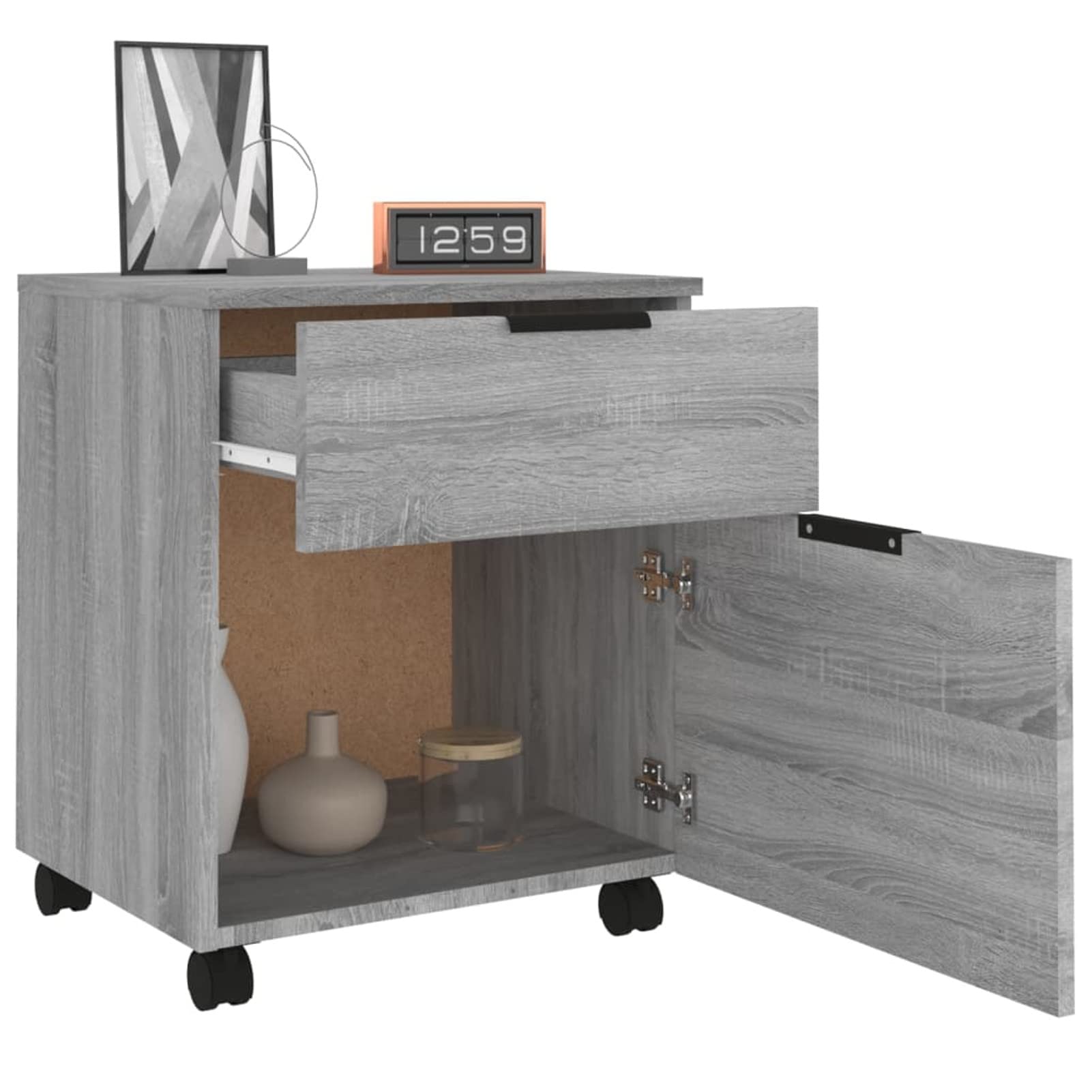 ARKEM Cassettiera, Mobiletto da Ufficio con Serratura,Regolabile per Cartelle Sospese, Superficie Testurizzata, per Ufficio, Studio,Schedario con Ruote Grigio Sonoma 45x38x54 cm Legno Multistrato