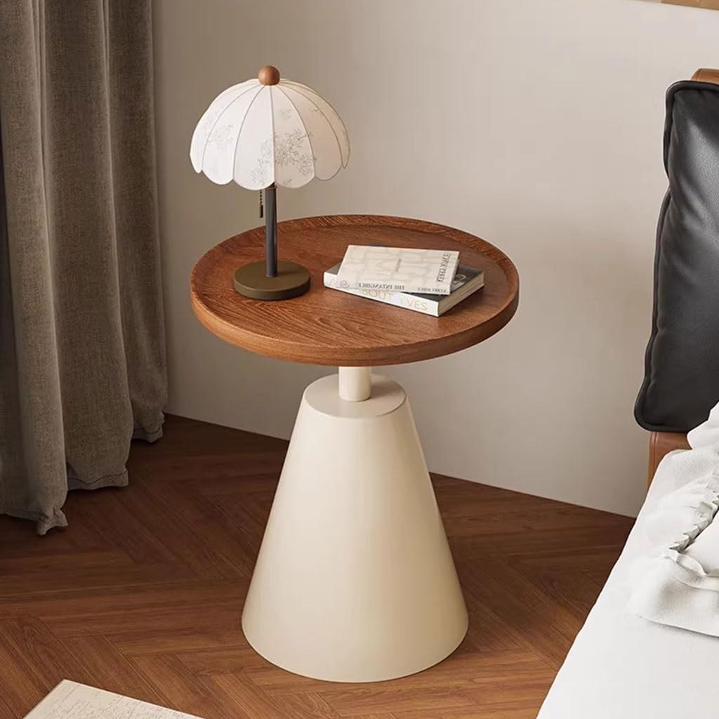 Mały Stolik Do Salonu, Ozdobny Stolik Na Nóżkach Do Ustawienia W Rogu, Okrągła Drewniana Taca Pod Telewizor, Mała Szafka Nocna Sypialni(White,50cm)