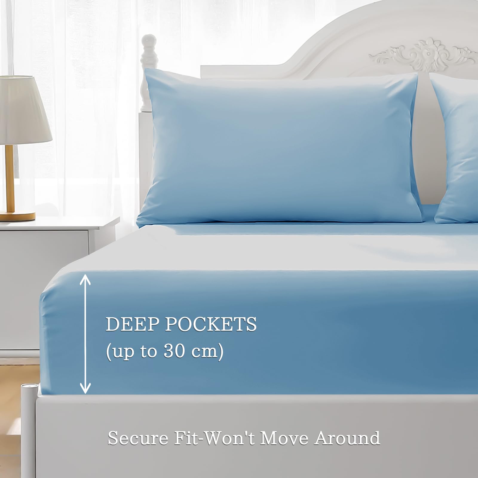 FARFALLAROSSA Bettwäsche-Set für Einzelbett aus 100% Baumwolle, Spannbettlaken für Einzelbett 180 x 200 cm, Oberlaken 250 x 280 cm, 2 Kissenbezug 50 x 80 cm - Hellblau