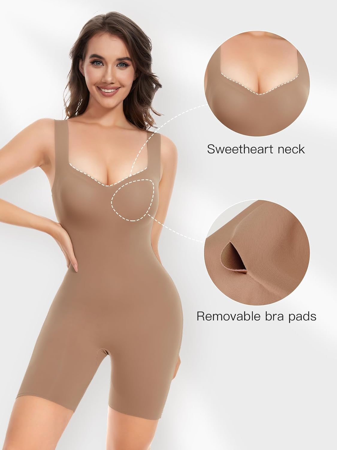 Decorus Women's Shapewear Tank Bodysuits - Plunge V Neck Sleeveless Shapewear： Built in Bra V Backless Thong Body suits Tops - Image 3