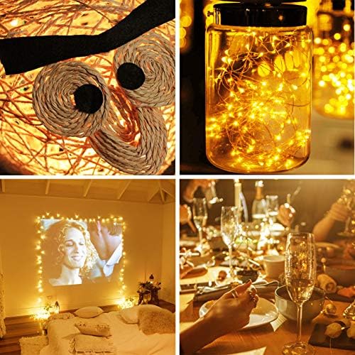 2 × 120 LED/12 M Fairy Lights Battery Operated, Copper Wire Battery Powered Timer with Remote 8 Modes Waterproof Micro String Lights for Xmas Wedding Party Birthday Indoor/Outdoor (Warm White)