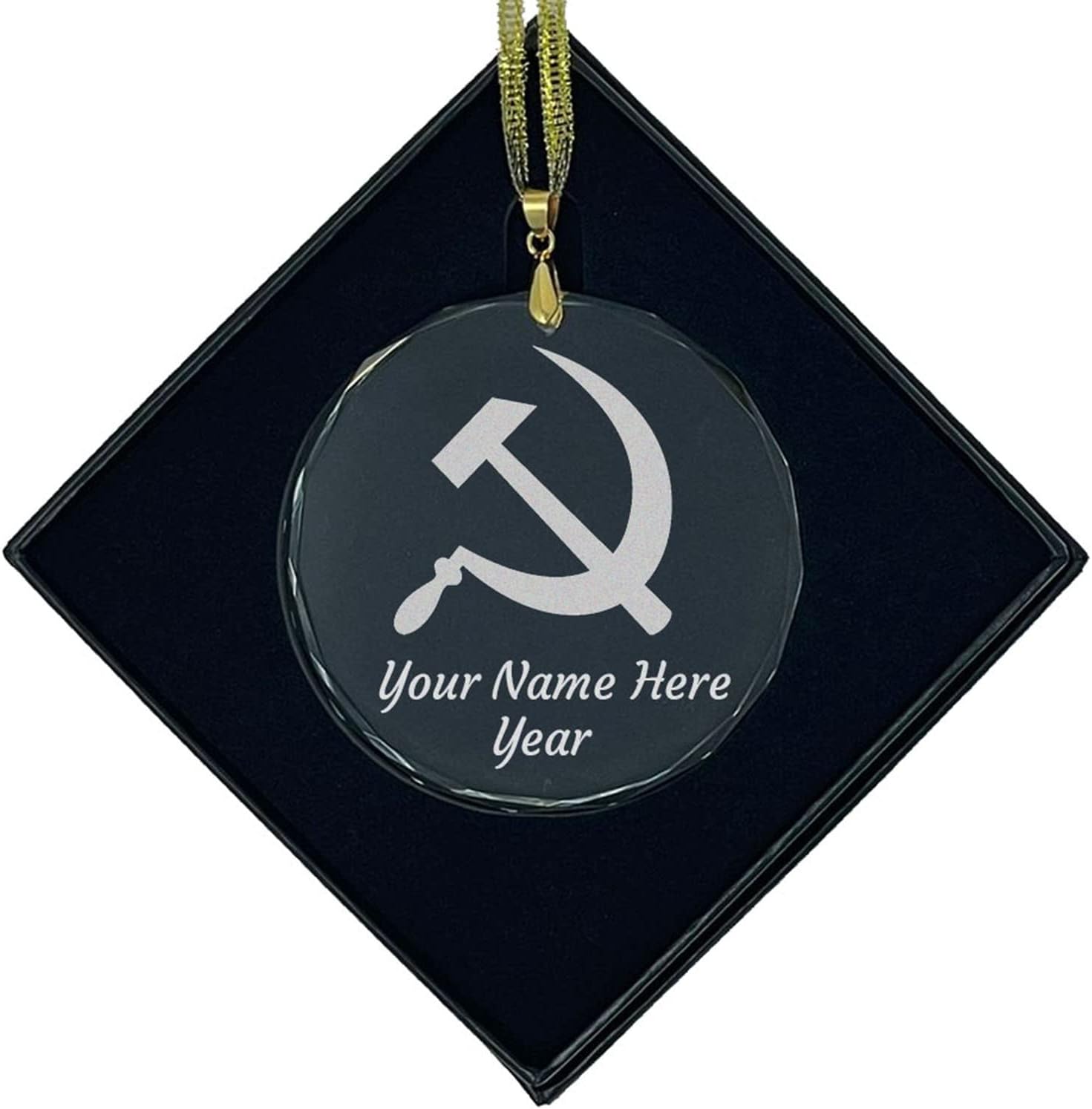 LaserGram Personalized Glass Christmas Ornament, Hammer and Sickle, Custom Laser Engraved Gift Idea (Rectangle Shape)