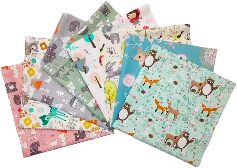 8 pcs/lot Fat Quarter Fabric Bundles 100% Cotton 19.69” x 19.69” (50cm x 50cm) Quilting Craft Fabric Pre-Cut Squares Sheets for Patchwork Sewing Quilting Crafting, Forest Pattern