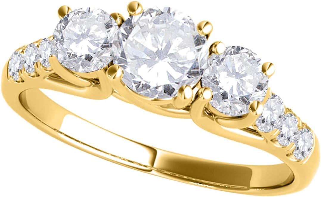 MauliJewels0.50 Ct. Three-Stone Diamond Engagement Ring - Halo Round Cut Classic Design in 14K Solid Gold for Women