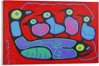 Norval Morrisseau Naive Art Painting Poster Loon Family Wall Art Poster Scroll Canvas Painting Picture Living Room Decor Home Framed/Unframed 12x18inch(30x45cm)