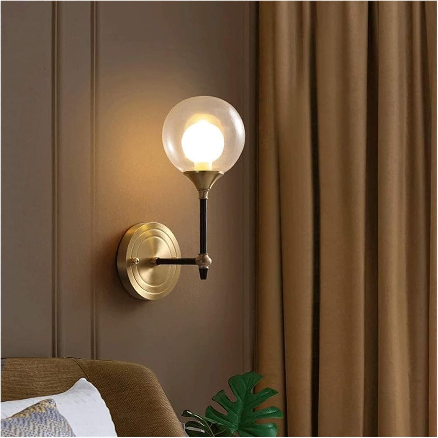 Applique da parete in ottone con globo di vetro, lampada da comodino Compatible with camera da letto, lampada da parete Compatible with interni, apparecchio di illuminazione,Illuminazione per interni