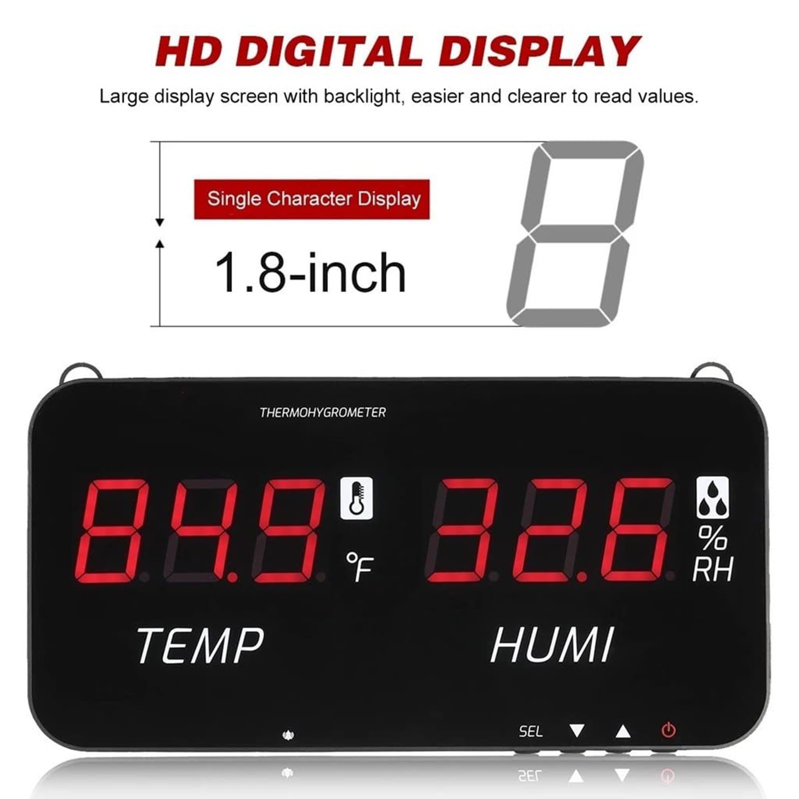 Medidor De Humedad Y Temperatura De Pared, Termómetro Digital Grande LCD De 13 Pulgadas, con Sensor De 5 M, Función De Alarma, Rango De -20 a 80 ℃