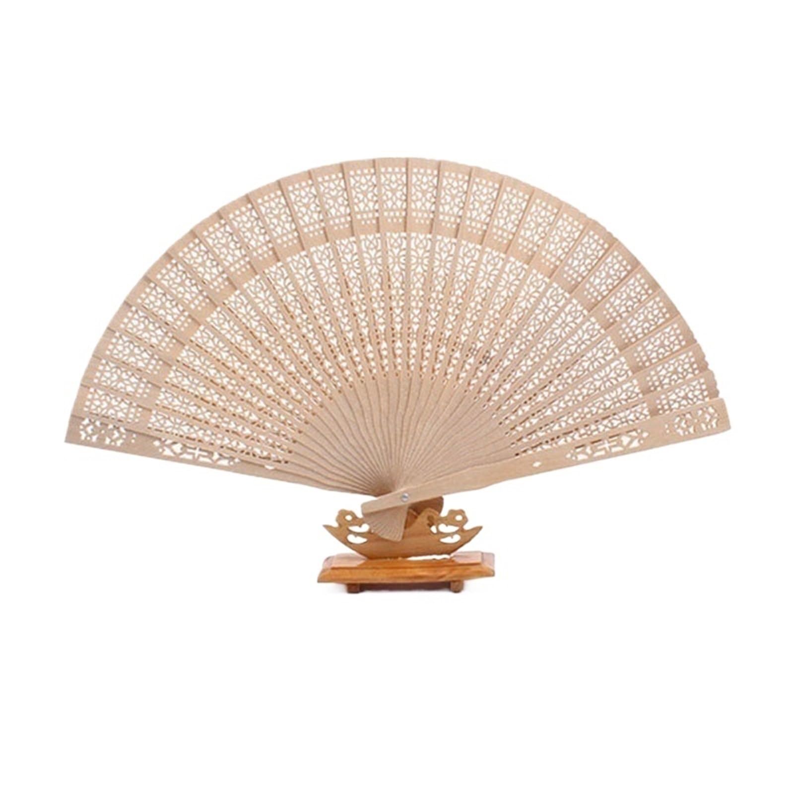 Sandalwood Scented Folding Hollow Wooden Fans Hand Held Fans Decorative Folding Fans para Mujeres Festival Club Fiesta Baile