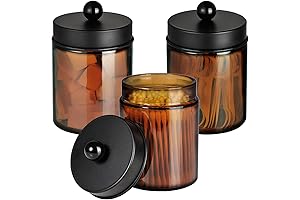 3-Pack Amber Glass Toothbrush Holder with Metal Lid