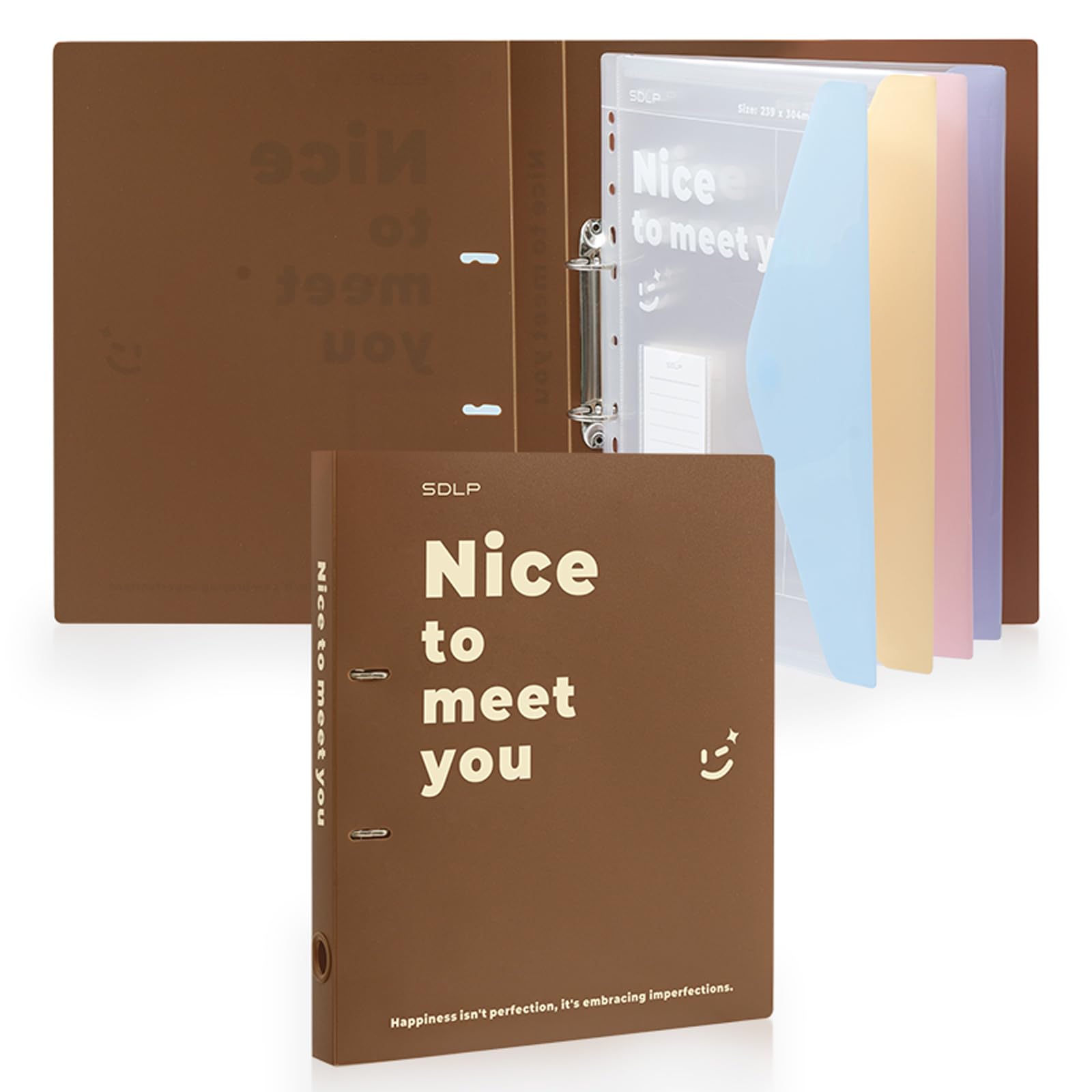 Classeur à 2 anneaux avec 4 dossiers de documents, 37,8 x 27,7 x 3,3 cm, porte-bloc en plastique PP avec 4 pochettes et 4 poches, porte-bloc idéal pour l'école et le bureau (convient aux papiers de