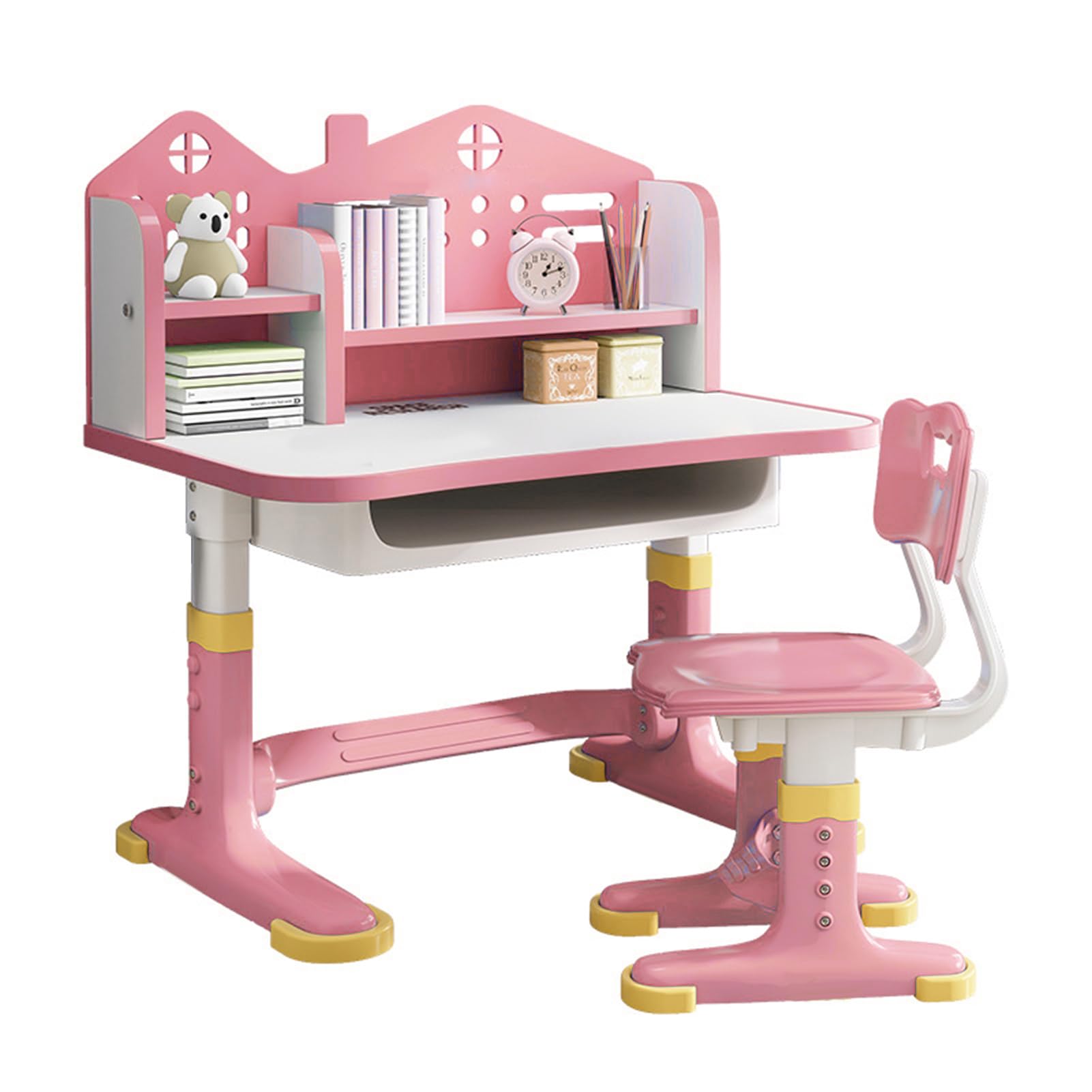 Kinder-Schreibtisch und Stuhl-Set, höhenverstellbares Kinderstuhl-Set, multifunktionaler Schreibtisch mit Schublade, Bücherständer, ergonomischer Lern- und Zeichentisch für Mädchen und Jungen