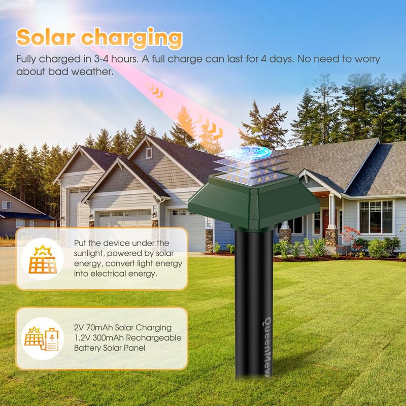 WUGEIN Répulsif Solaire Ultrason Anti-Taupes Et Rongeurs - 4 Pièces - Imperméable IP65 - Pour Jardin, Pelouse, Terrain - Écologique Et Sans Danger