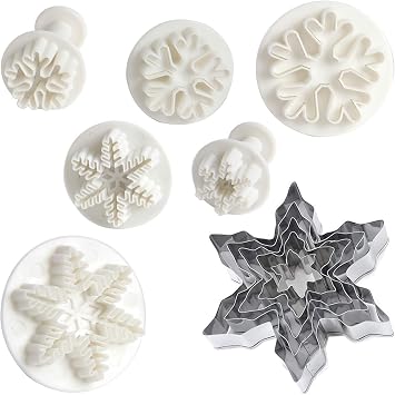Snowflake Cookie Cutter Set 5pcs Snowflake Stainless Steel Mold Cookie Cutter & 6pcs Snowflake Plunger Decoration Fondant Embossing Tool for Christmas and Winter Holiday