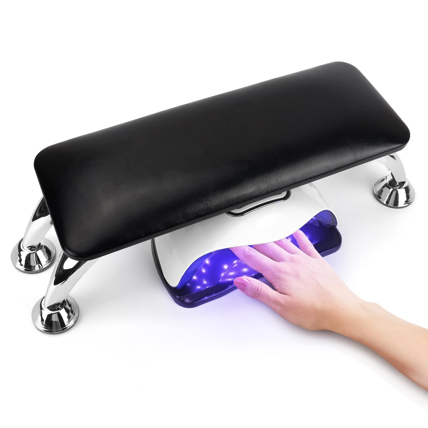 FBLXE Nail Arm Rest for Acrylic Nails, Microfiber Leather Nail Hand Rest Cushion for Nails, Soft Hand Pillow Footstool with 4 Stainless Steel Stand Thick Sponge Nail Arm Rest Pillow for Nail Tech Use (Black)-image-47