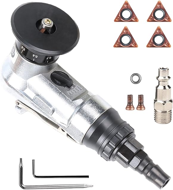 Mini Pneumatic Chamfering Machine with 4 Inserts, 2 Wrenches 1 Bearing Hand-Held Beveling Machine Tool 45 Degree for Metal Trimming Inner Hole Deburring Linear