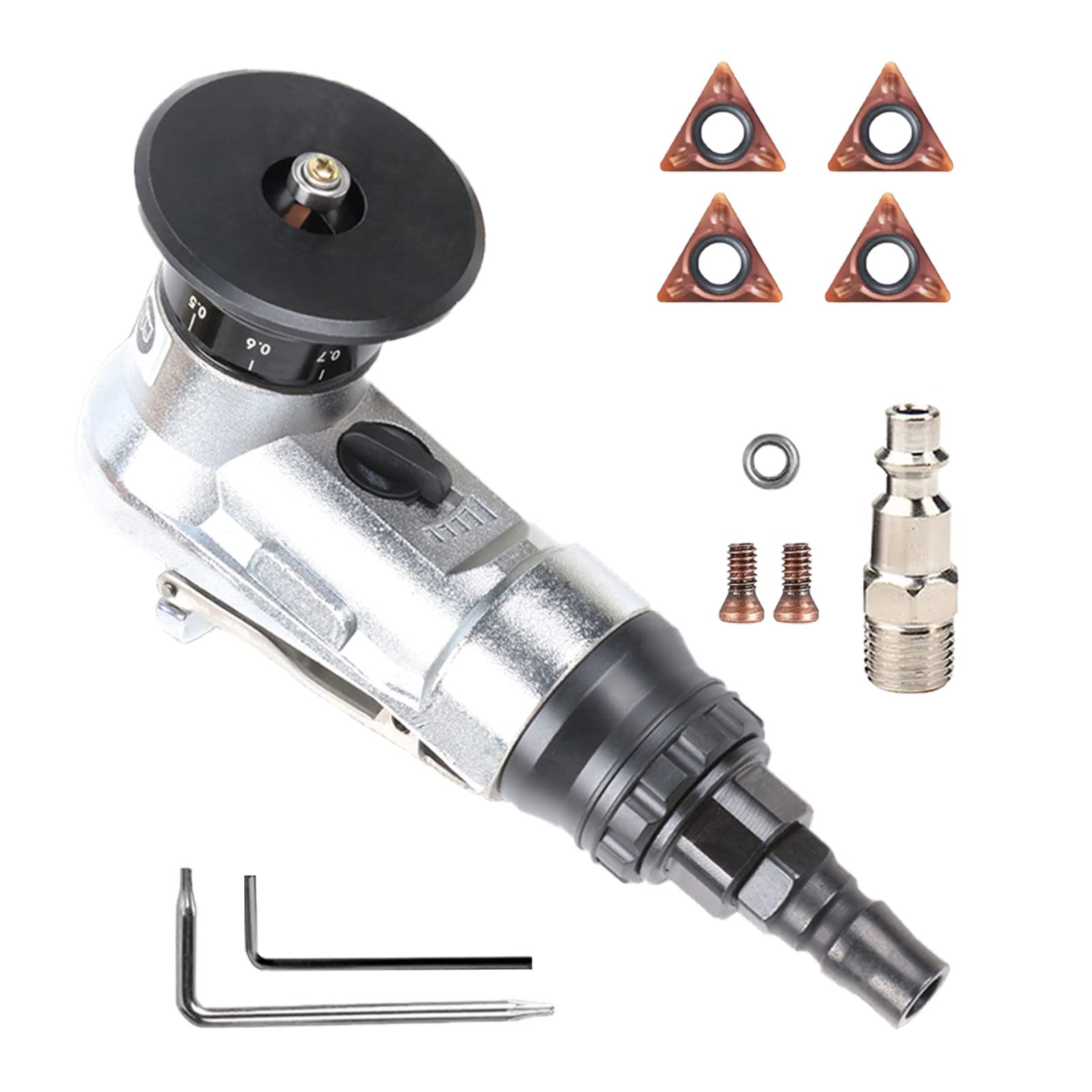 Mini machine à chanfreiner pneumatique avec 4 inserts, 2 clés, 1 roulement à main, outil de biseautage à 45 degrés pour couper le métal, ébavurage linéaire des trous intérieurs