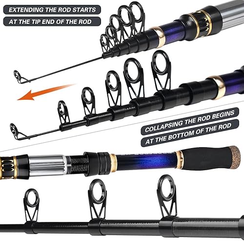 Miniatura 5 de Combo de caña de pescar y carrete, bastones de pesca telescópicos y carretes giratorios, caña de pescar de fibra de carbono con 2500 combos de