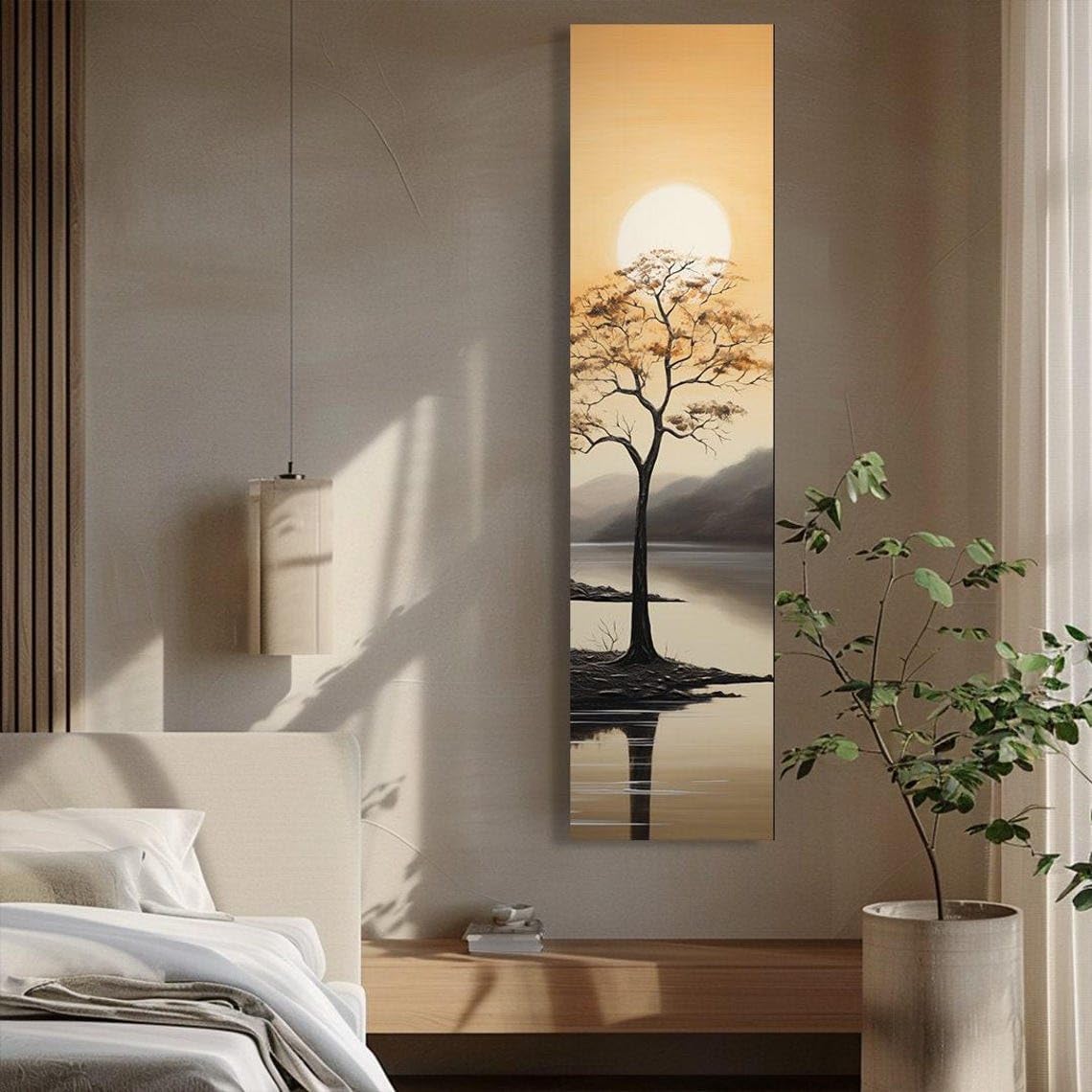 YUSUZHU Quadro murale con albero lungo e stretto, Quadro su tela alto e stretto, Quadro verticale lungo, Stampa su tela di grandi dimensioni, Paesaggio su tela (30x90 cm/Cornice interna)