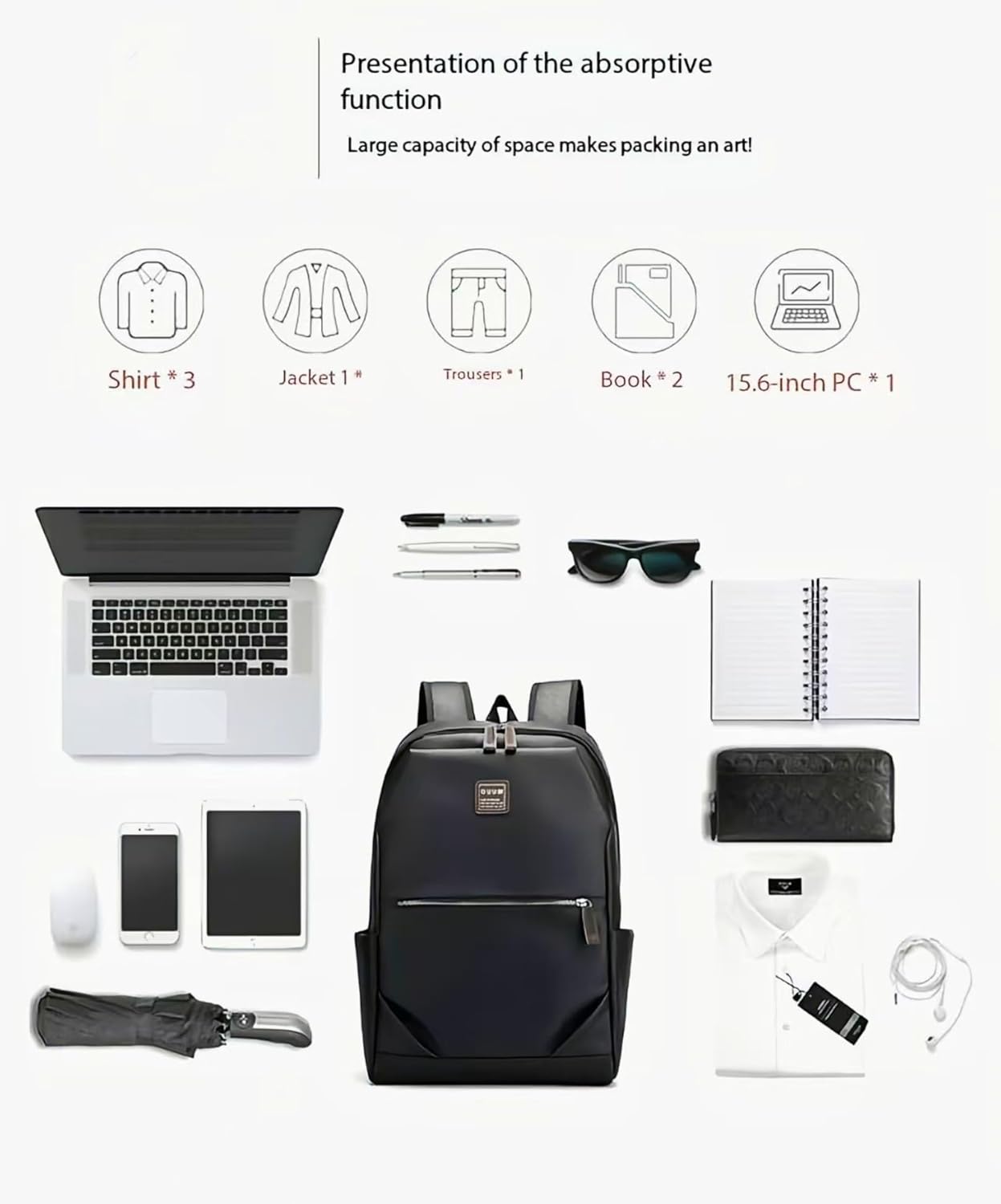 Business Men and Women PU Leather Backpack 15.6inch Laptop Waterproof Backpack Travel Commuter Lightweight schoolbag (Black backpack6,Large)