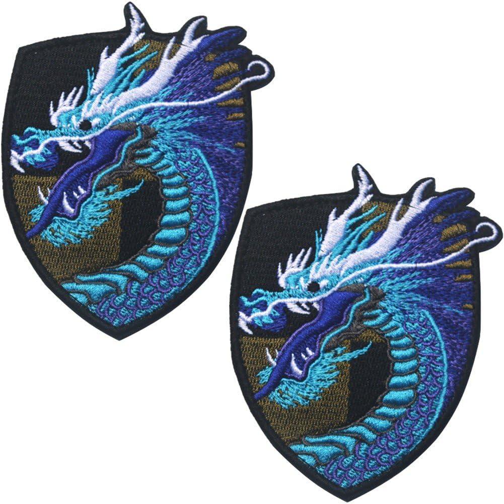 Fituenly 2pcs Chinese Dragon Embroidered Applique Hook and Loop Dragon Patch Decorative Patch for Clothing Backpacks Caps