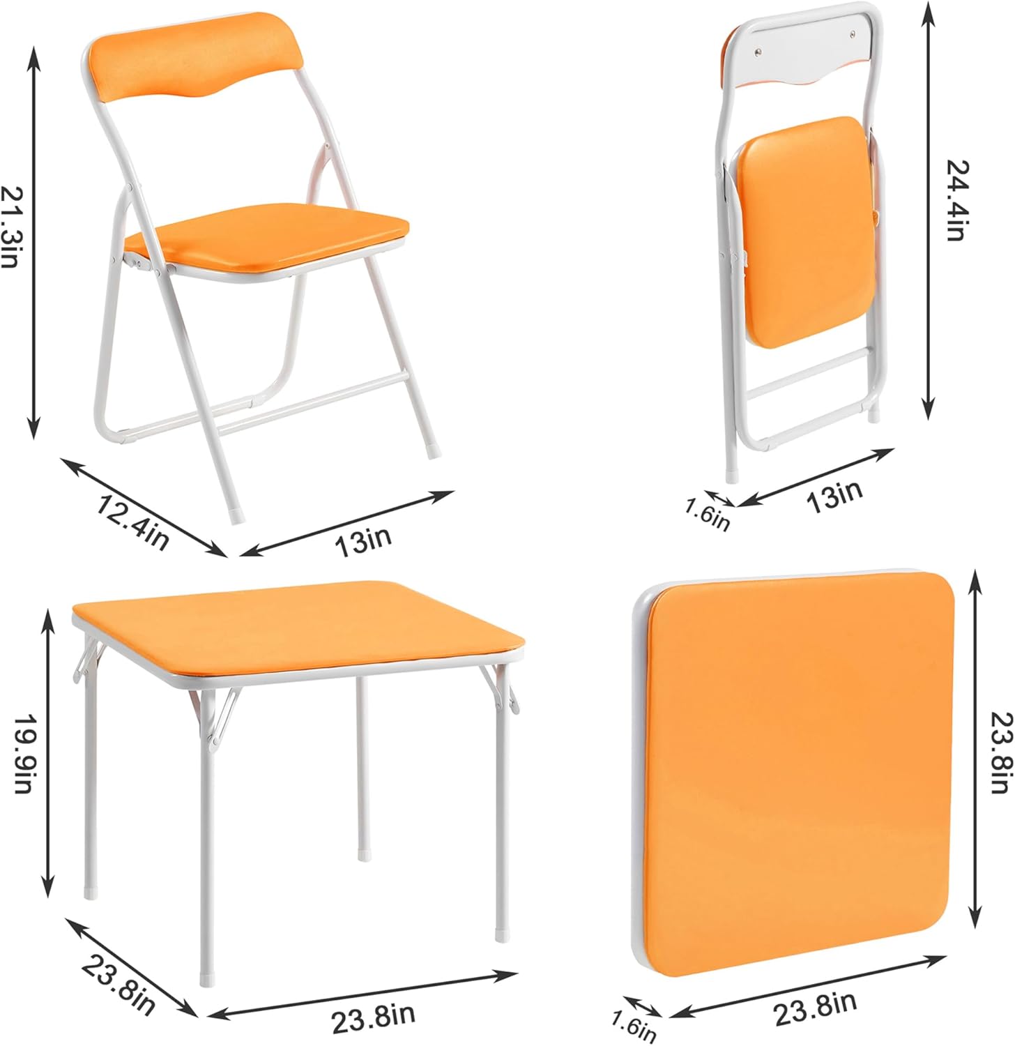 VECELO Kids Folding Activity Table and Chairs 5 Pcs Set, Portable, with Ultra Soft Padded Cushion, Orange