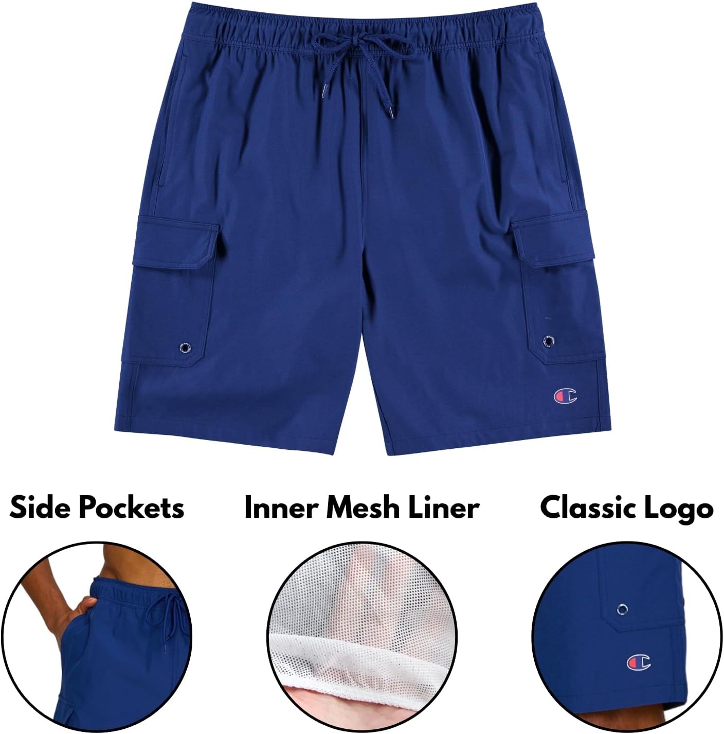 Champion Mens Swim Trunks with Mesh Liner Cargo Pocket- 9" Inseam Quick Dry Bathing Suit Board Shorts for Beach Swimming