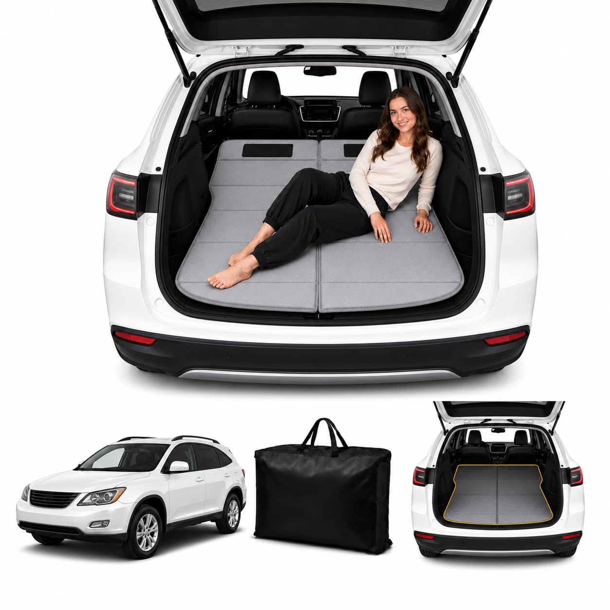 Car Mattress for RX 2010–2015, Upgraded Non-Inflatable Thickened Foam SUV Car Camping Mattress, Foldable Trunk Sleeping Pad Car Bed Mattress for Road Trips Camping Travel