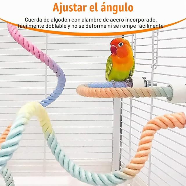 Foto 3 de 7 de Percha de cuerda para pájaros, 35.1 cm/31.5 pulgadas, juguetes flexibles para jaulas de pájaros