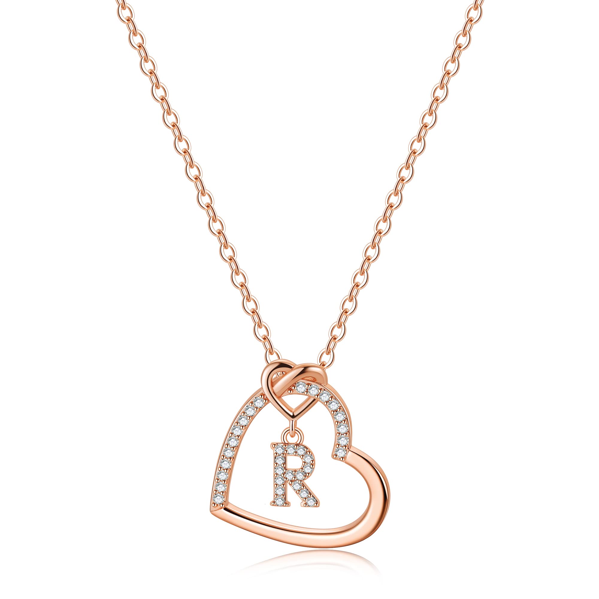 AnoupDainty Initial Necklaces for Women - 14K Gold/White Gold/Rose Gold Plated Necklace, CZ Simulated Diamond Heart Pendant Fashion Stuff for Women Birthday Gifts for Women