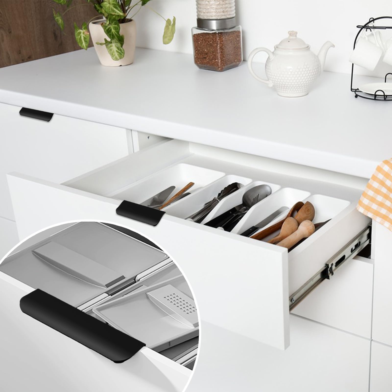 6 Pezzi Maniglie per Mobili 80 mm,per Mobili Moderni con 12 Viti Cassetti Maniglia per Mobili,Armadio Nascoste Maniglie da Incasso Cucina per Casa,Cassetti,Armadi-Bianco