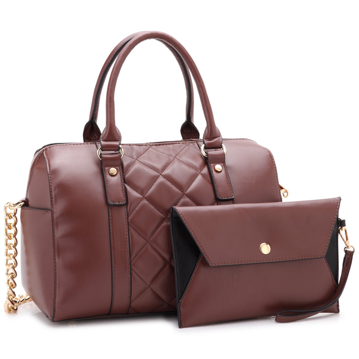 DaseinWomen Vegan Leather Barrel Bags Satchel Handbags Shoulder Purse Large Top Handle Tote 2pcs Set