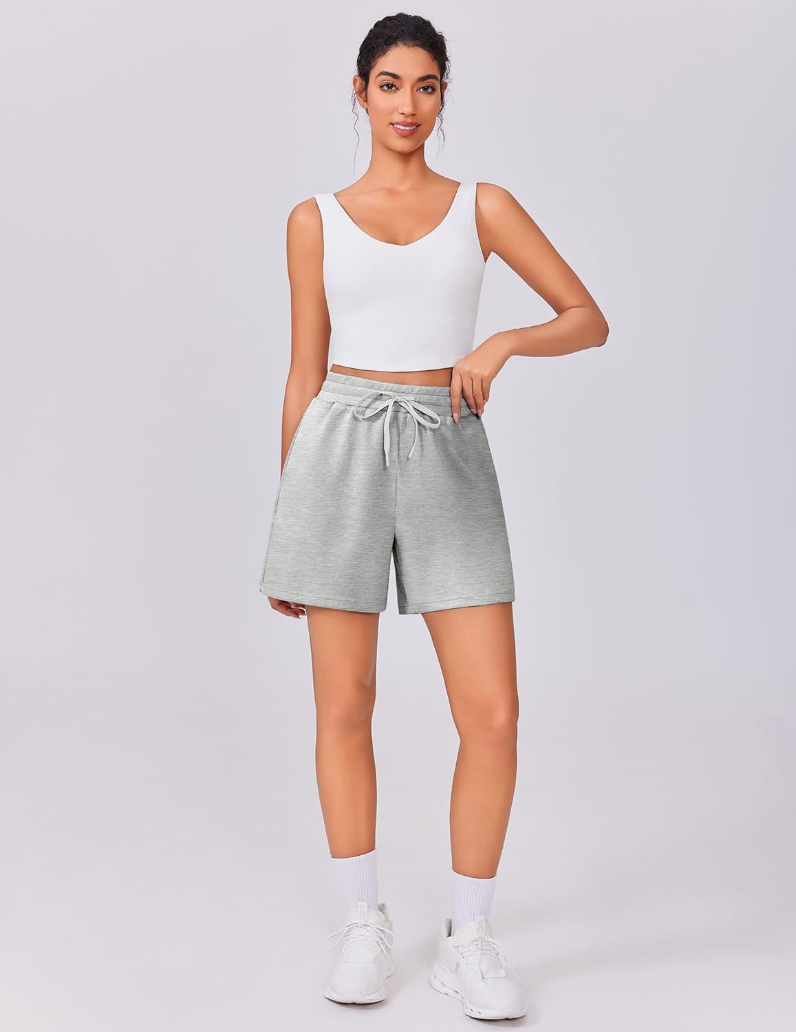 PINSPARK Womens Athletic Sweat Shorts Soft Drawstring High Waisted Active Short Comfy Casual Lounge Shorts with Pockets - Image 4