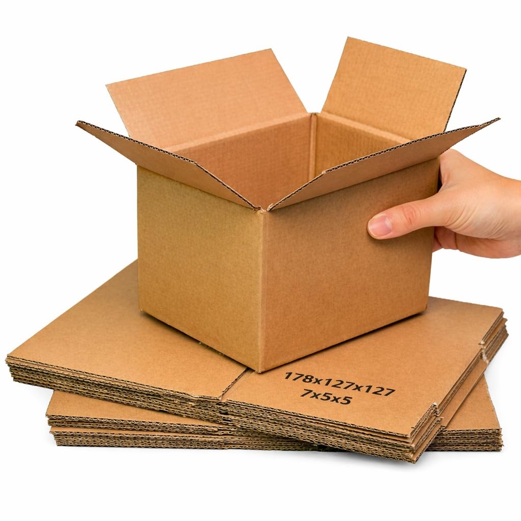 Cardboard Boxes, Single Wall Shipping Boxes, 7x5x5'' - 178x127x127mm Mailing & Postal Boxes, Strong Corrugated Packing Boxes for Moving, Storage & Small Parcel (20)