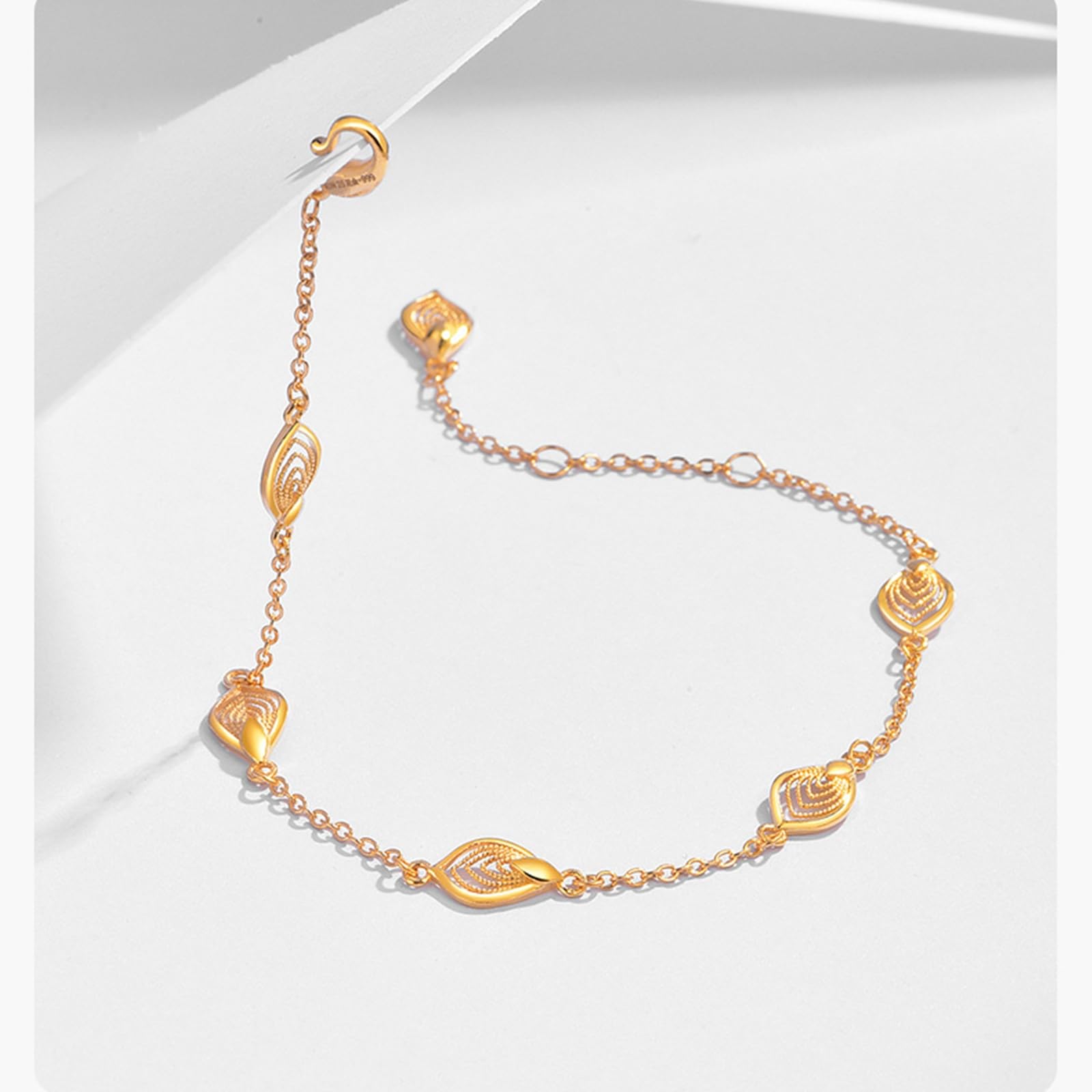 Bracciale Oro Giallo 750/375/585, Bracciale a Catena con Foglie 16-18 cm Estensione 4 cm, Braccialetto Donna Fidanzati