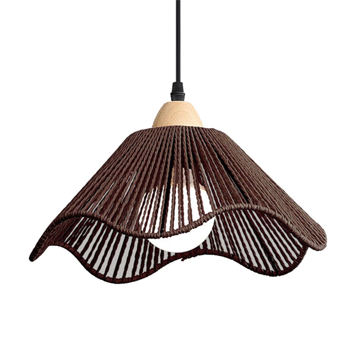 LQZCXMF Japanese Hemp Rope Pendant Light, 11.8" Farmhouse Rustic Chandelier with Oak Accent Hand-Woven Boho Pendant Lamp Fixtures for Dining Room, Living Room, Entryway, Foyer 1-Pack