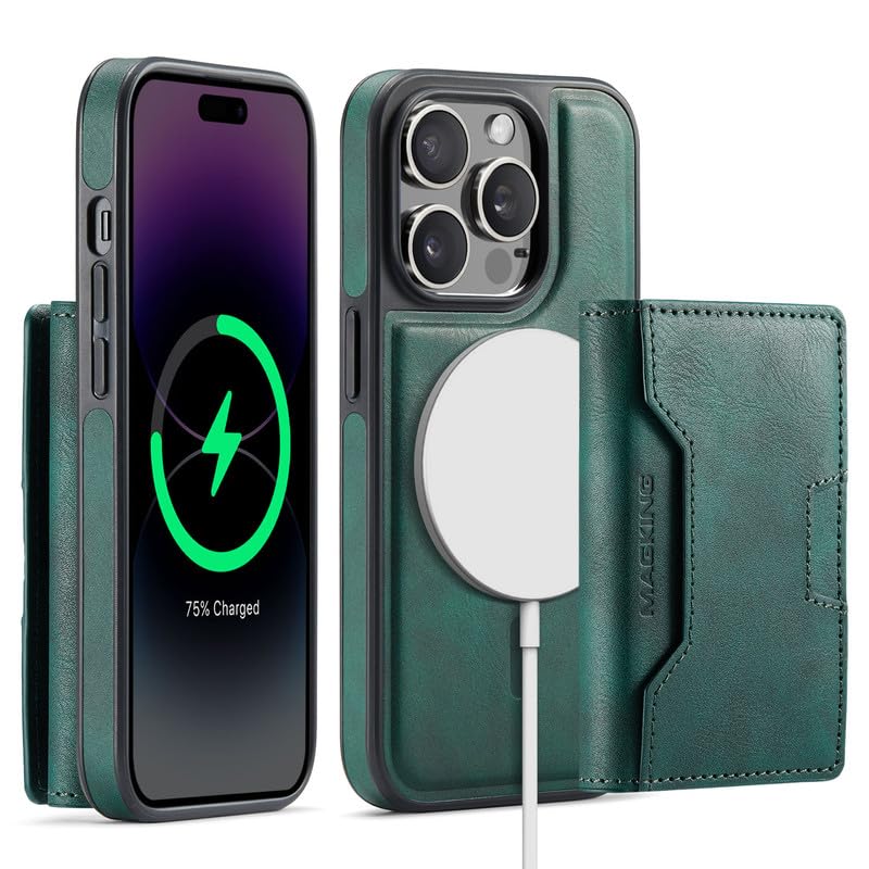 Funda iPhone 14 Pro magnética abnehmbare verde con protección RFID antichoque y billetera desmontable