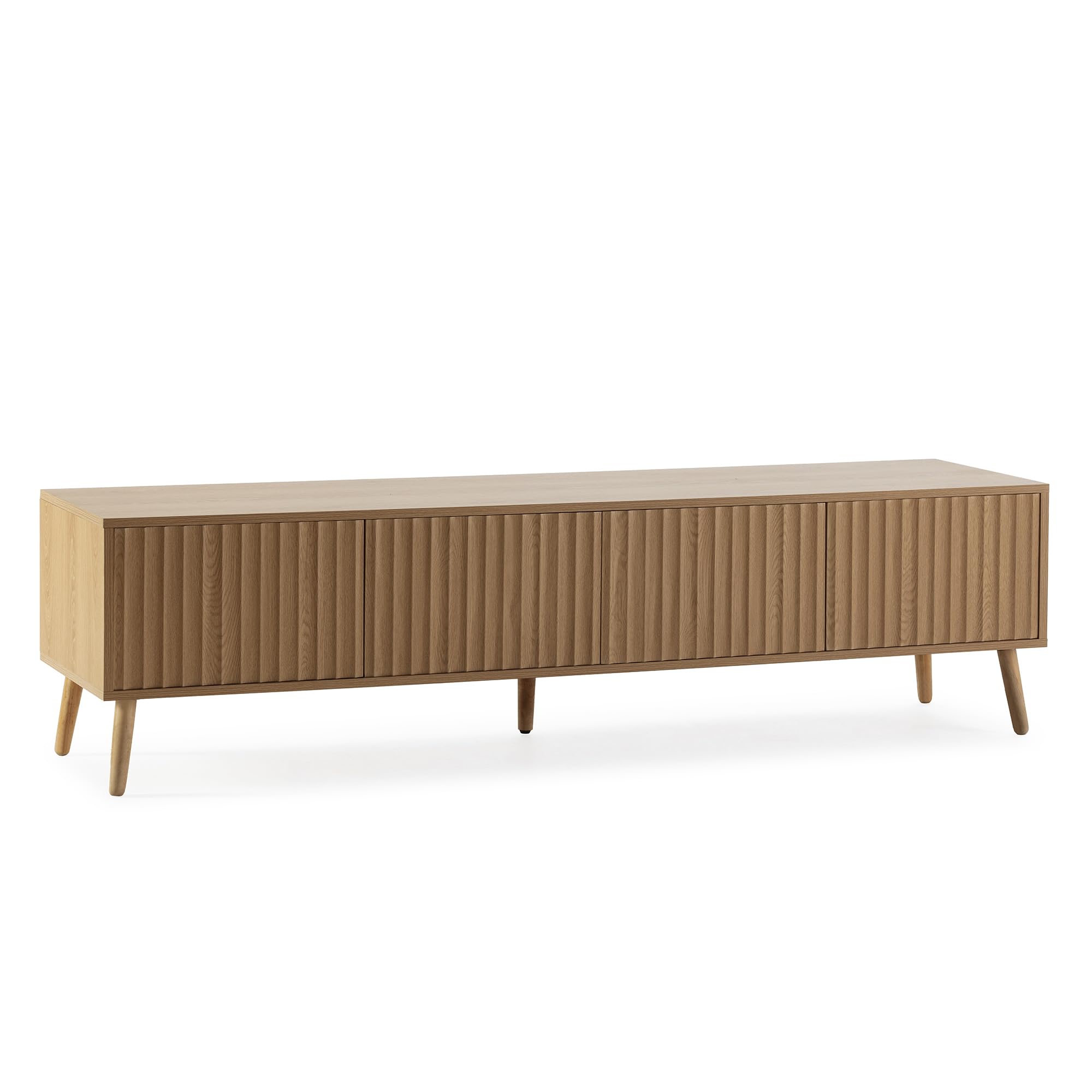 HOMN LIVING Meuble TV Lluvia 4 Portes Coloris chêne, 160 cm (Largeur) 40 cm (Profondeur) 45 cm (Hauteur)
